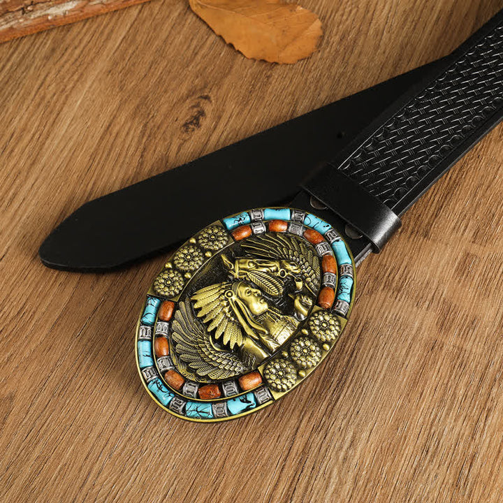 Men's Boho Indian Art Turquoise Leather Belt - image 7