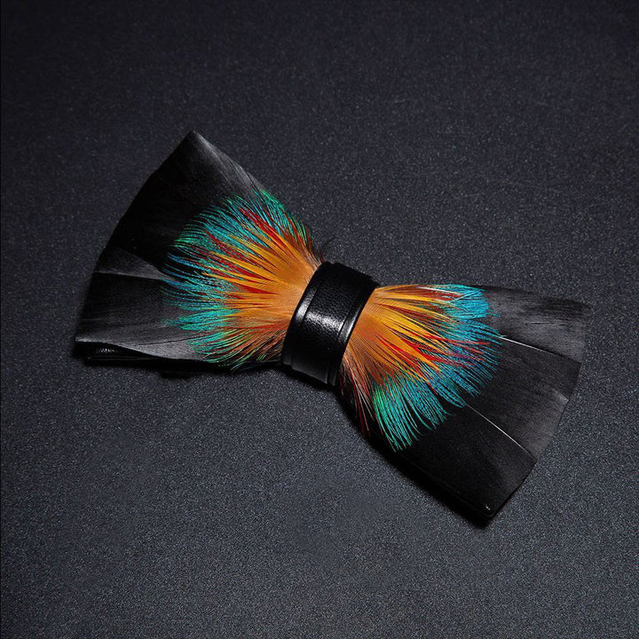 Black & Orange Noble Feather Bow Tie with Lapel Pin - image 1