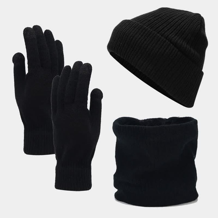 3Pcs Unisex Solid Color Twill Hat Scarf Gloves Set - Black - Adjustable (Approx. 22"-22 7/8") - image 12