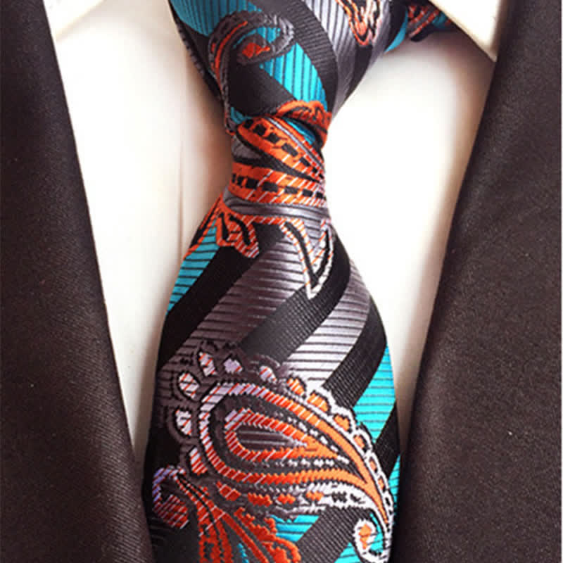 Skyblue & Orange Men's Ingenious Paisley Necktie - image 1