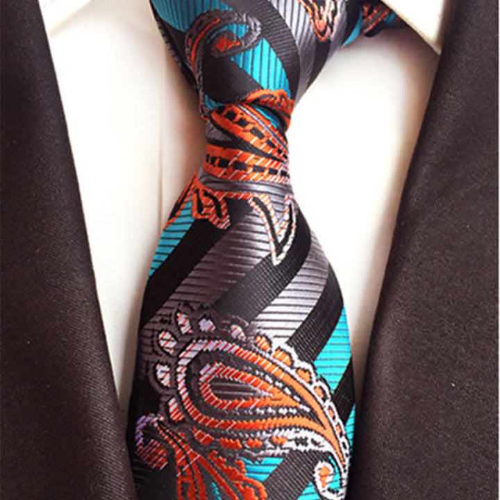 Skyblue & Orange Men's Ingenious Paisley Necktie - image 1