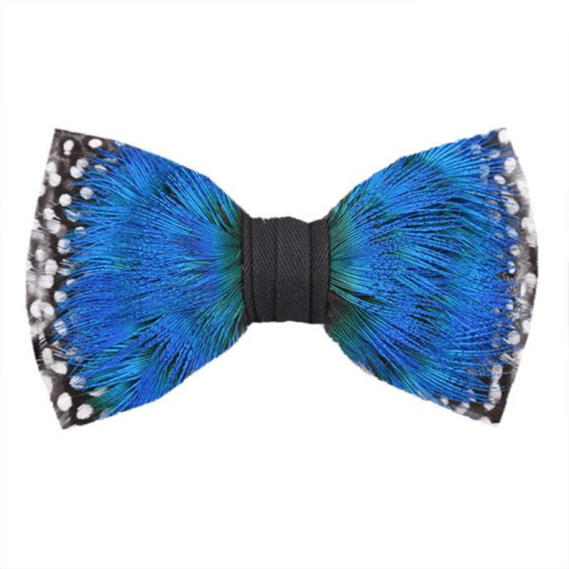 Teal Polka Dot Peacock Feather Bow Tie - Teal - image 0