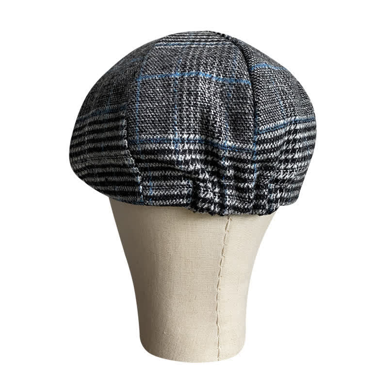 Newsboy Gray & Blue Plaid Octagon Beret Cap - image 4