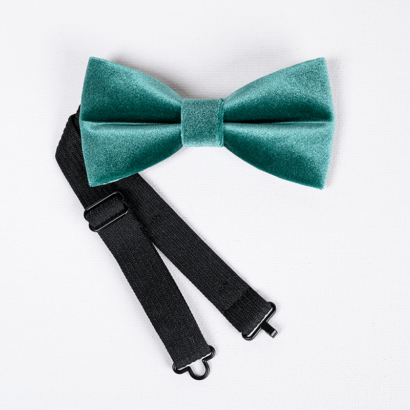 Men's Teal Green Solid Color Velvet Bow Tie - image 5