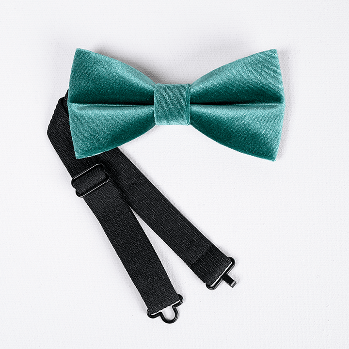 Men's Teal Green Solid Color Velvet Bow Tie - image 5
