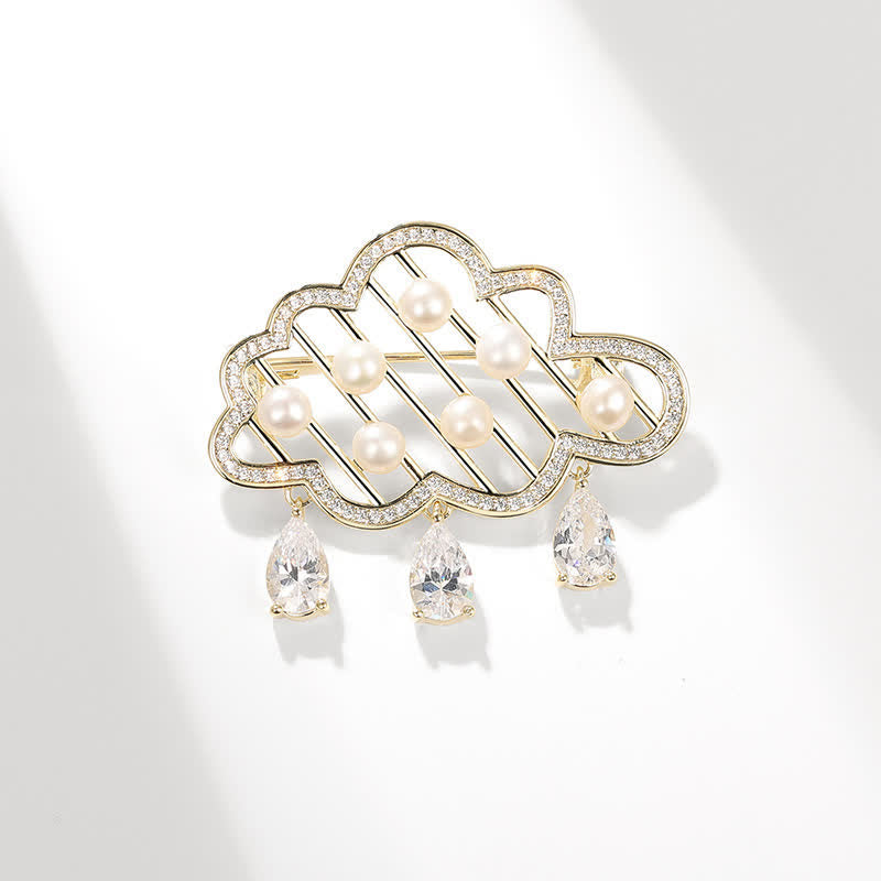 Women's Raining Cloud Pearl Brooch - Gold & White - image 6