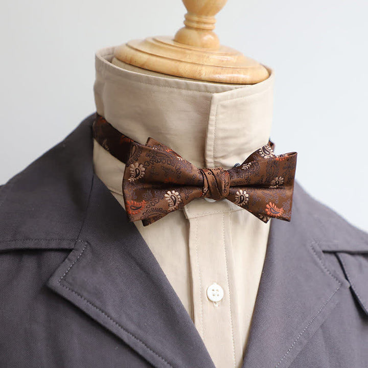 Men's Personality Lord Double Layers Bow Tie - Brown Paisley - image 2