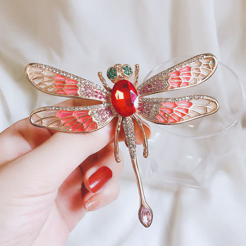 Women's Luxurious Palace Dragonfly Rhinestone Brooch - Red - image 1