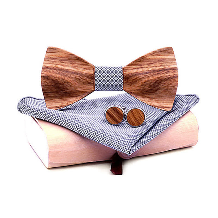 3Pcs Men's Classic Simple Wooden Bow Tie Set - Gray - Style #2 - image 13