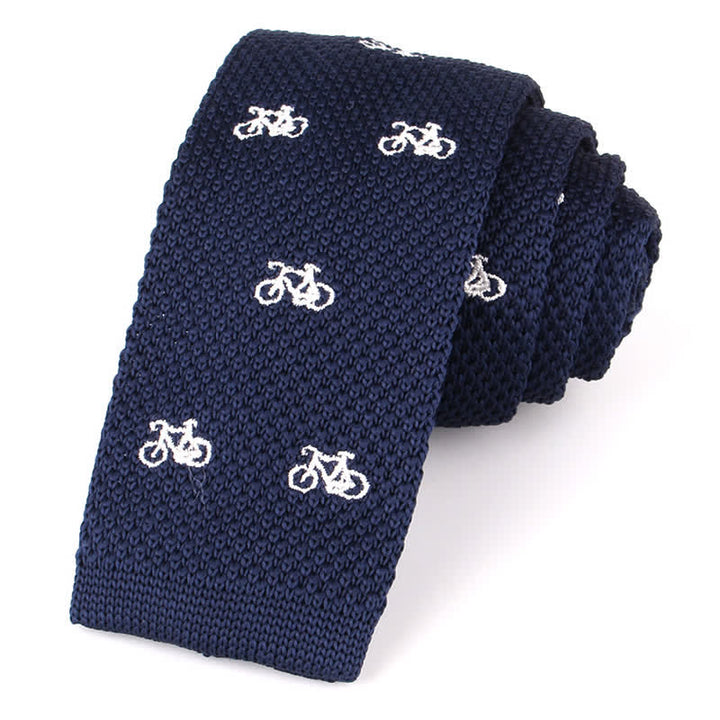 Men's Repeating Motifs Skinny Knitted Necktie - Bike - image 10