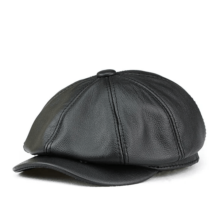 Painter Cowhide Leather Gatsby 8 Panel Beret Cap - Black - XL (24"-24 1/2") - image 7