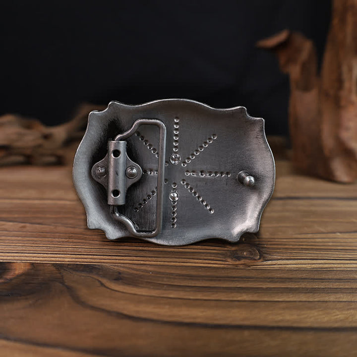 Men's DIY Longhorn Bull Antiqued Silver Buckle Leather Belt - image 1