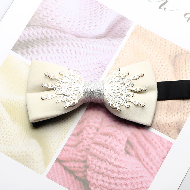 Men's Bling Mosaic Sunburst Velvet Bow Tie - Ivory & Silver - image 3