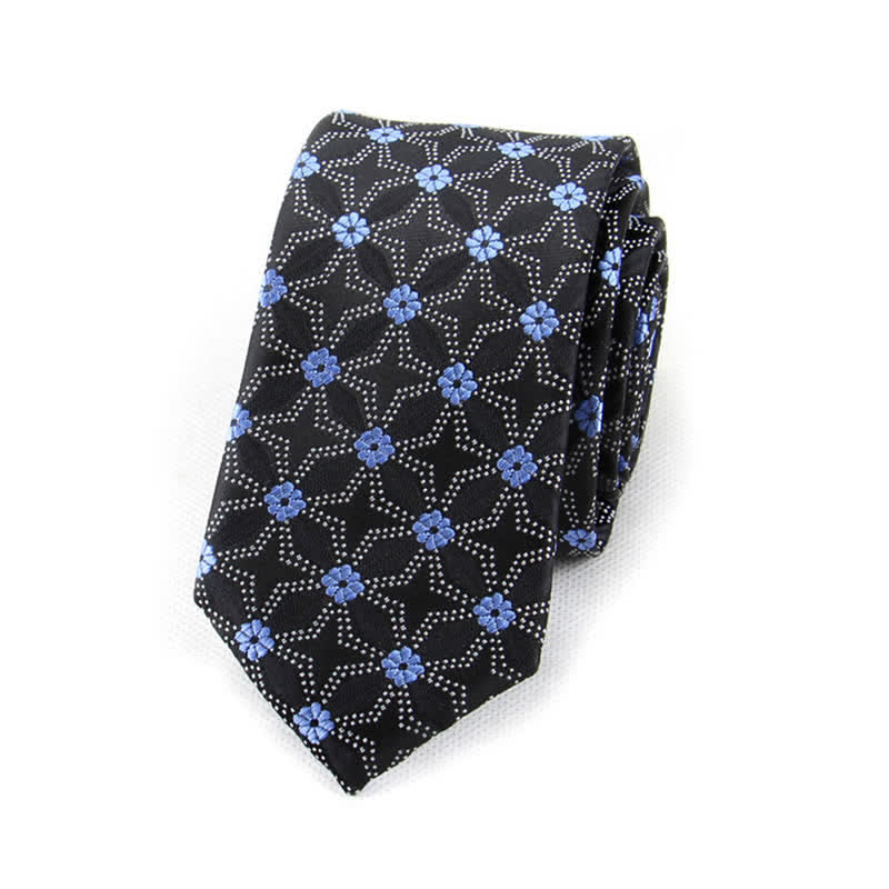 Men's Flower Embroidered Geometric Necktie - Black - image 2