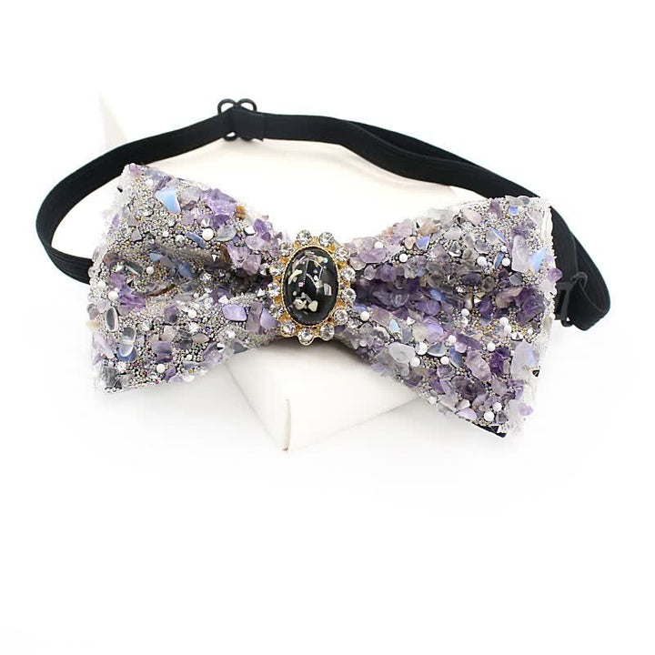 Men's Natural Stone Colored Beads Bow Tie - Violet - image 4