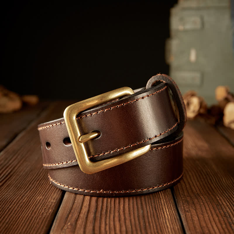 Men's Vintage Single Prong Buckle Leather Belt - image 2