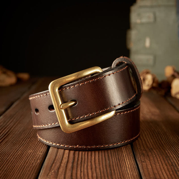 Men's Vintage Single Prong Buckle Leather Belt - image 2