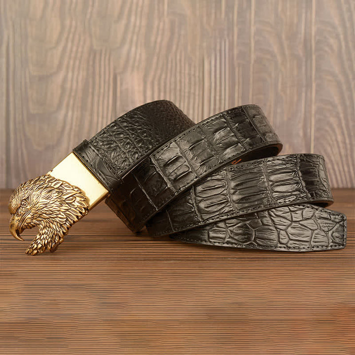 Men's Eagle Head Crocodile Embossed Leather Belt - image 15