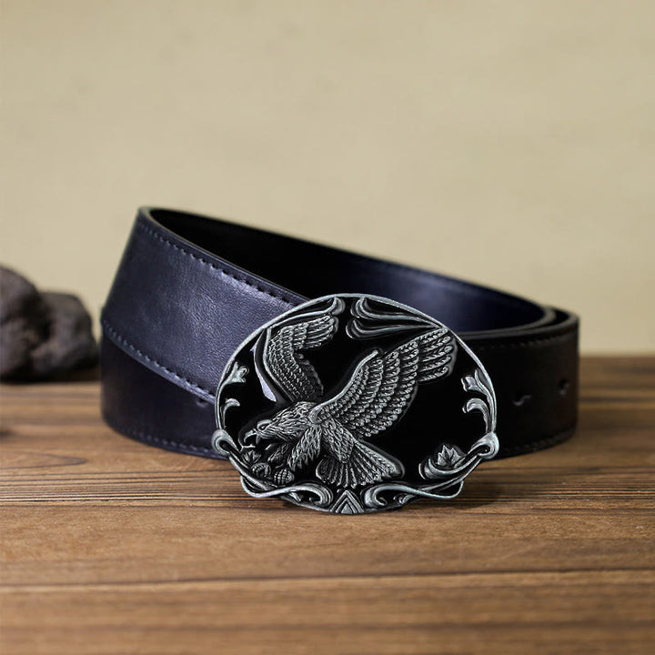 Men's DIY Spreading Wings Eagle Freedom Buckle Leather Belt - Eagle - Black PU Belt (40) - image 2