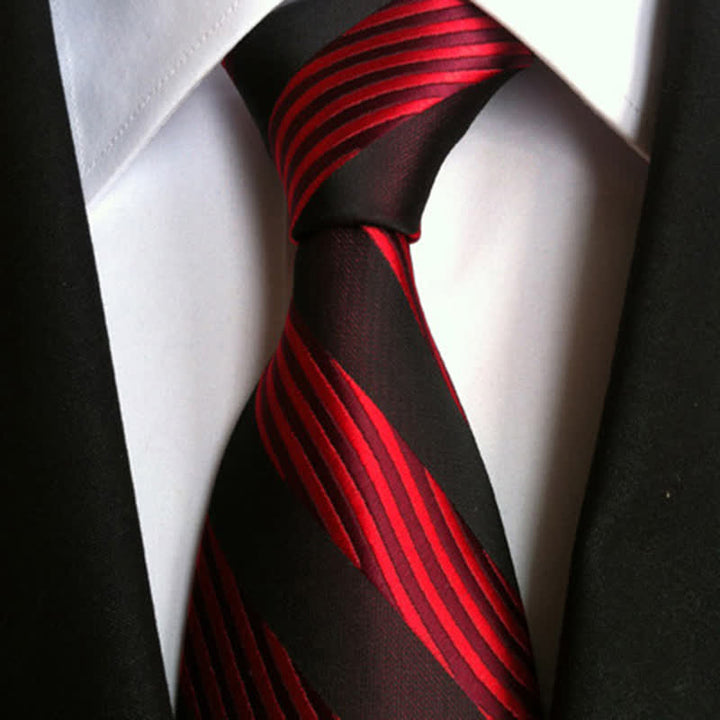 Men's Classy Colorful Striped Necktie - Black & Red - image 5