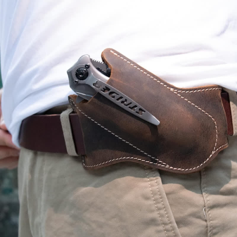 EDC Folding Knife Sheath Leather Holster Belt Bag - Brown - image 0