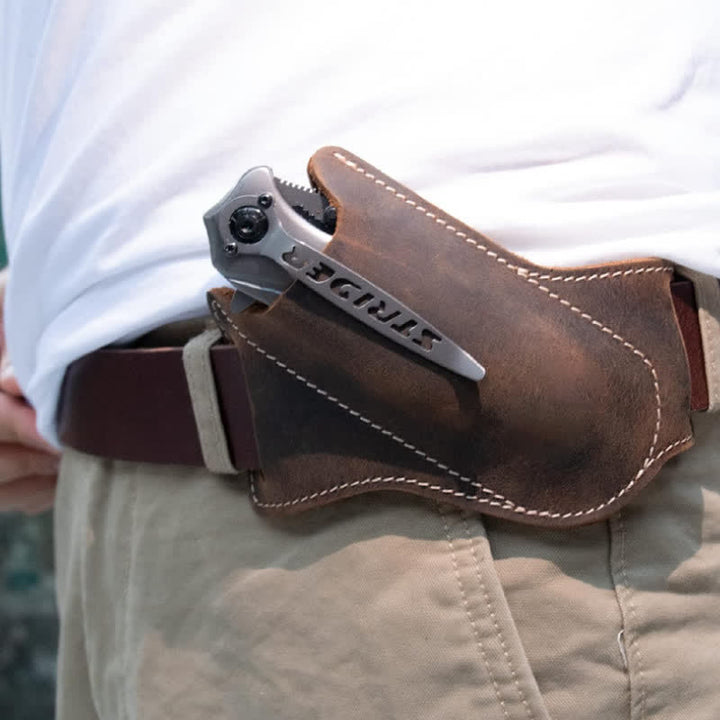 EDC Folding Knife Sheath Leather Holster Belt Bag - Brown - image 0