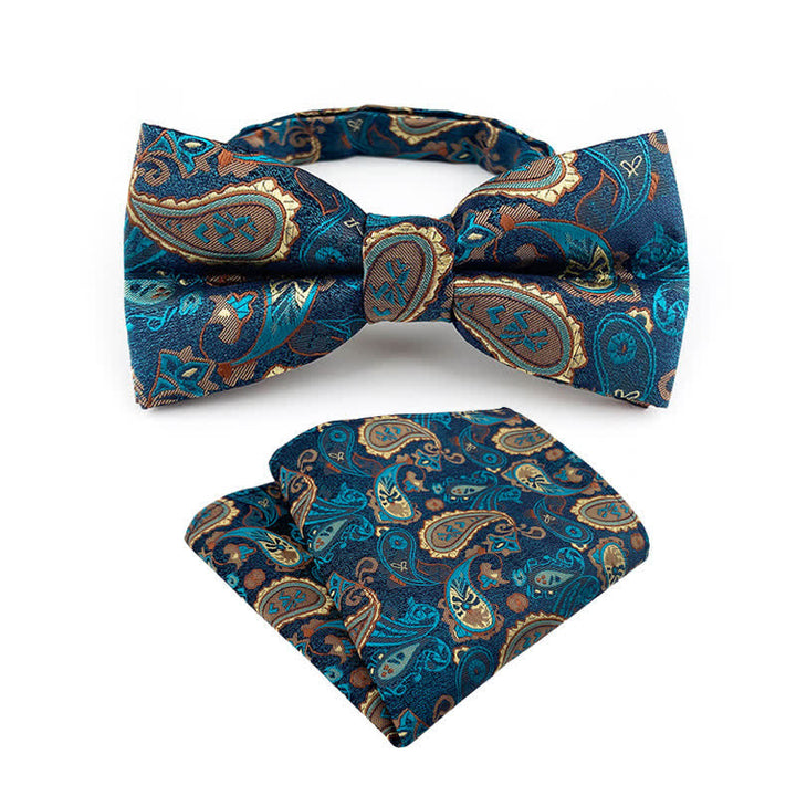 2Pcs Men's Flowery Paisley Bow Tie Pocket Square Set - Teal - image 1