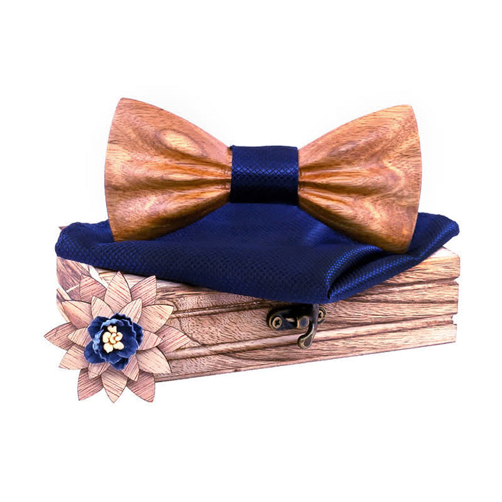 3Pcs Men's Hand Carved Crease Wooden Bow Tie Set - Zebra - Navy - image 11