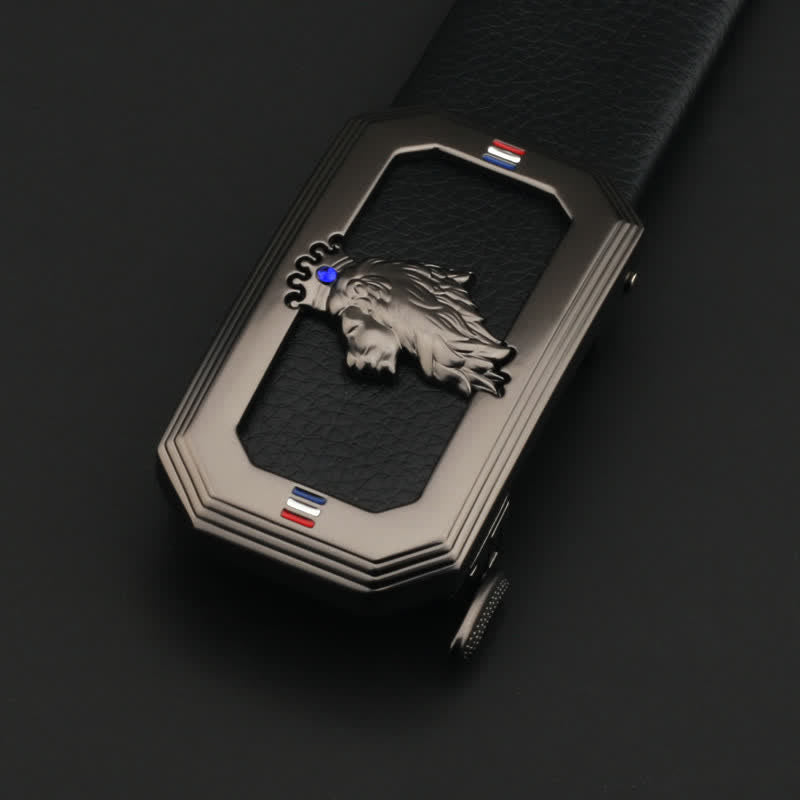 Men's DIY Lion Head Automatic Buckle Leather Belt - Gray - Without Belt - image 13