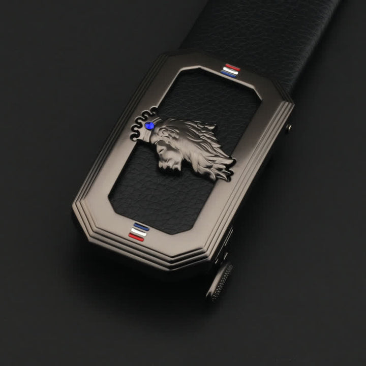 Men's DIY Lion Head Automatic Buckle Leather Belt - Gray - Without Belt - image 13