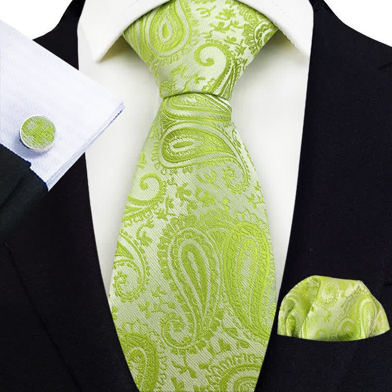 3Pcs Men's Exotic Paisley Necktie Set - GreenYellow - image 17