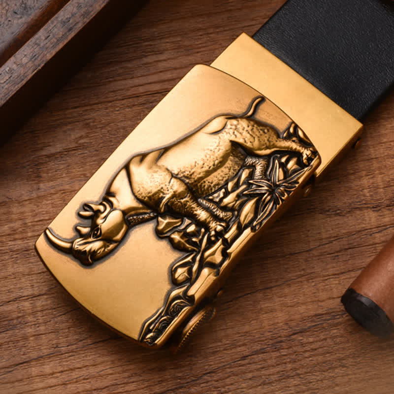 Men's Standing Rhino Business Automatic Buckle Leather Belt - image 3