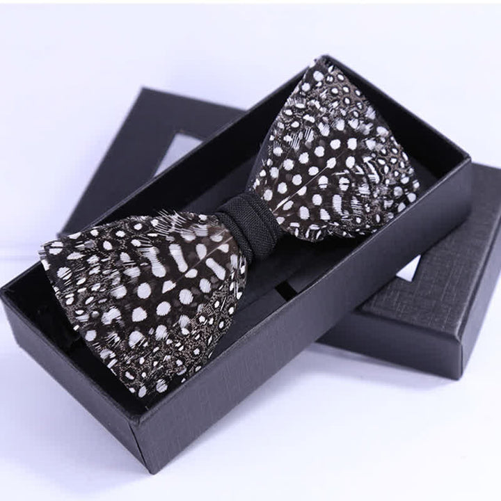 Black & White Polka Dotted Feather Bow Tie with Lapel Pin - image 2