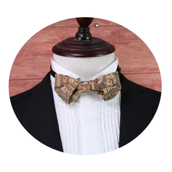 Men's Cork Graphic Lines Wooden Bow Tie - image 7