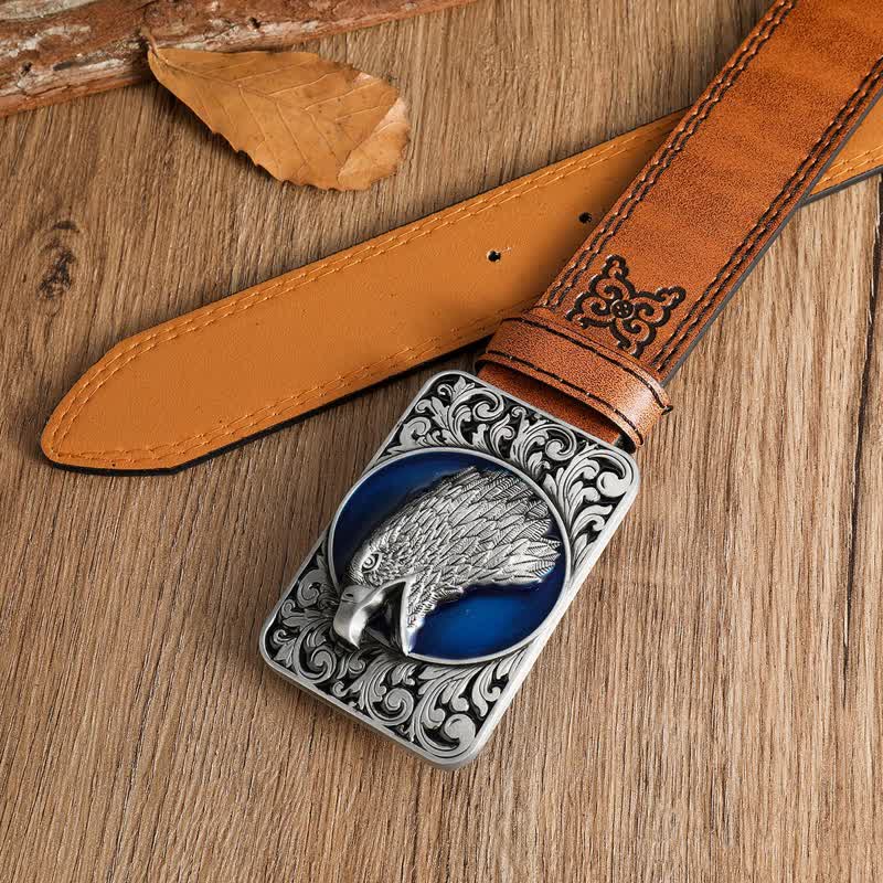 Men's Rectangular Bald Eagle Head Western Leather Belt - image 9
