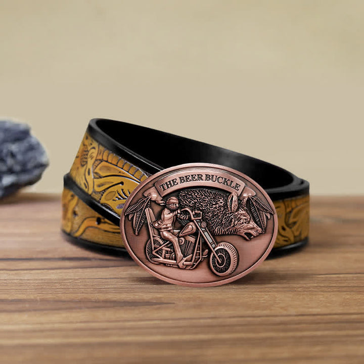 Men's DIY Motorcycle Creative Beer Holder Buckle Leather Belt - Copper - SandyBrown Belt (40) - image 30
