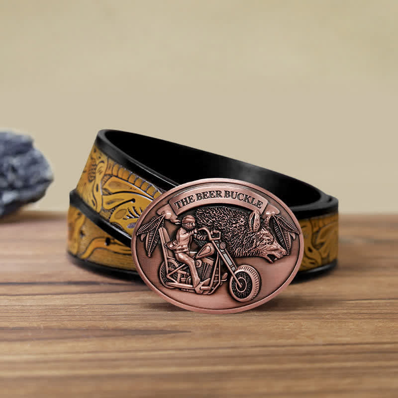 Men's DIY Motorcycle Creative Beer Holder Buckle Leather Belt - Copper - SandyBrown Belt (40) - image 30