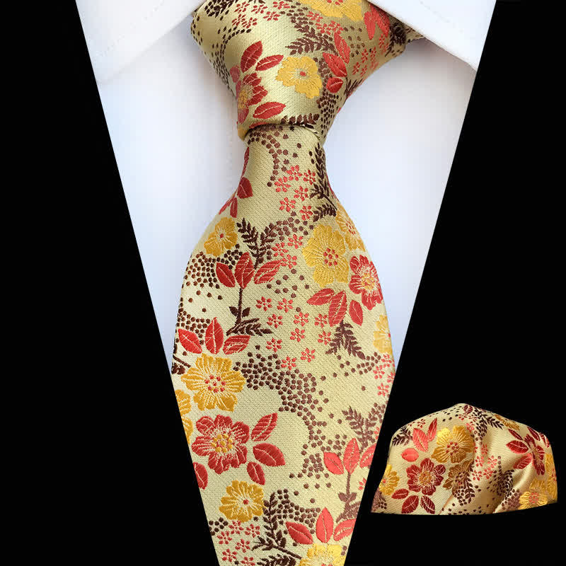 2Pcs Men's Plum Blossoms Floral Necktie Set - Yellow - image 9