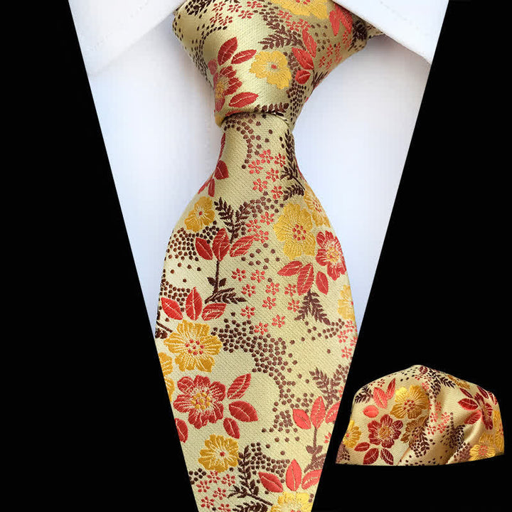 2Pcs Men's Plum Blossoms Floral Necktie Set - Yellow - image 9