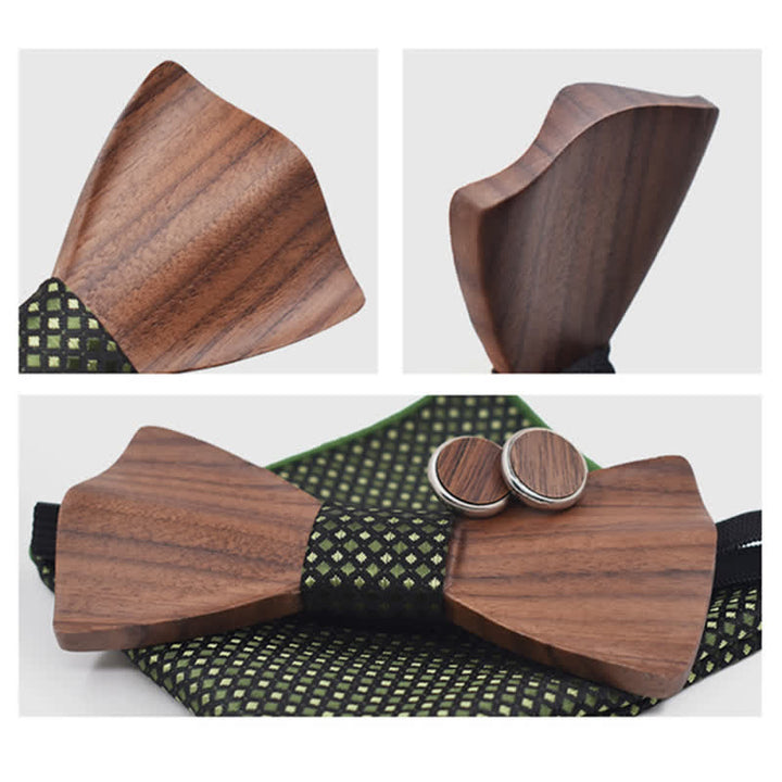 3Pcs Men's Black Walnut Wooden Bow Tie Set - image 4