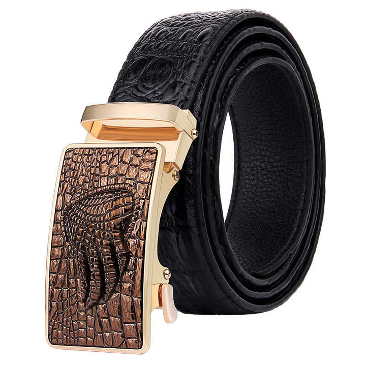 Men's Alligator Claw Crocodile Print Automatic Leather Belt - Gold - 44 - image 6