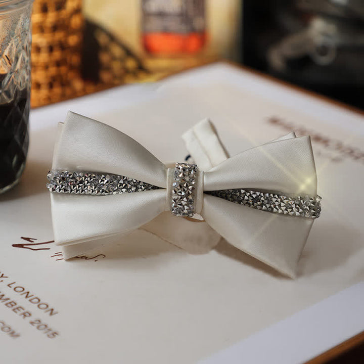 Men's Shining Rhinestone Satin Bow Tie Pocket Square Set