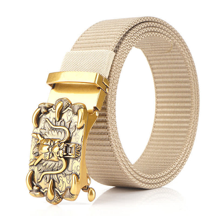 Men's Casual Dragon Decor Nylon Belt - Beige / Gold - 48" - image 20
