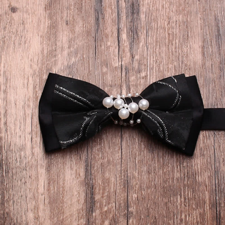 Men's Black Personality Pearls Bow Tie - Shining Ray - image 3