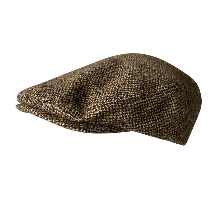 Tweed Herringbone Plaid Beret Flat Cap - Green-Brown - L (23 1/4"-23 5/8") - image 6