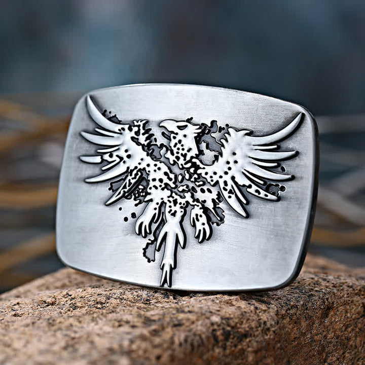 Men's DIY Rising Phoenix Eagle Buckle Leather Belt - Silver - Without Belt - image 0