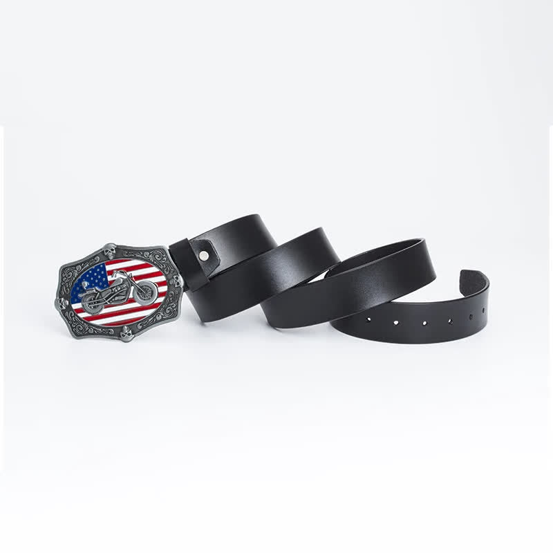 Men's Motorcycle American Flag Skull Leather Belt - image 4