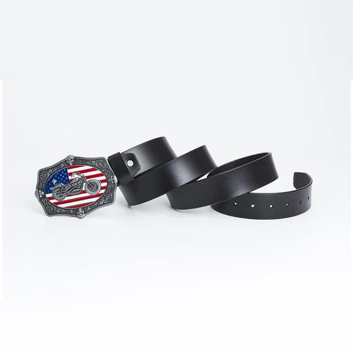 Men's Motorcycle American Flag Skull Leather Belt - image 4