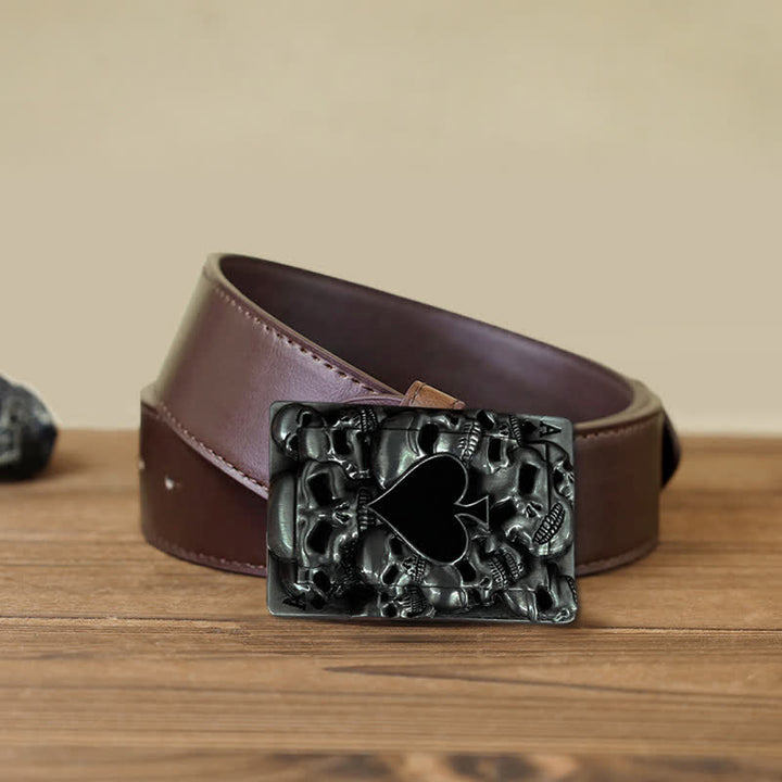 Men's DIY Skull Ace of Spades Buckle Leather Belt - Ace of Spades  - Brown PU Belt (40) - image 7