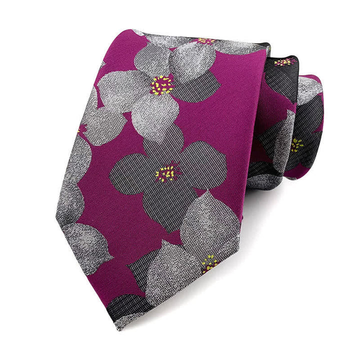 Men's Elegant Large Blossom Floral Necktie - Purple - image 4